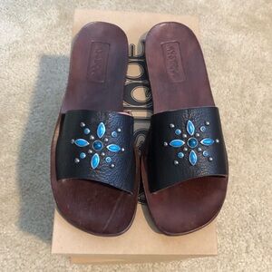 Mystique Boutique Studded Leather Brown Sandals. NIB. Sz 7 & 9